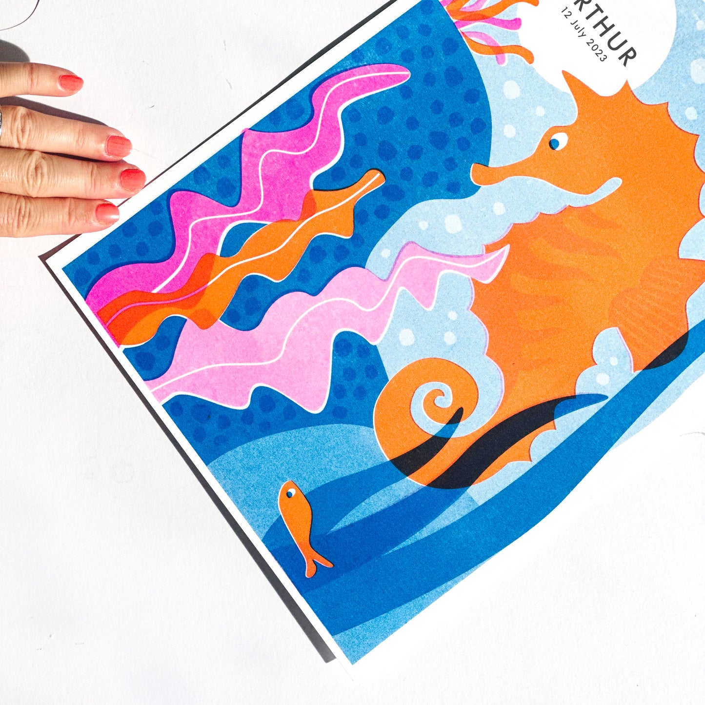 Personalised Seahorse Riso print
