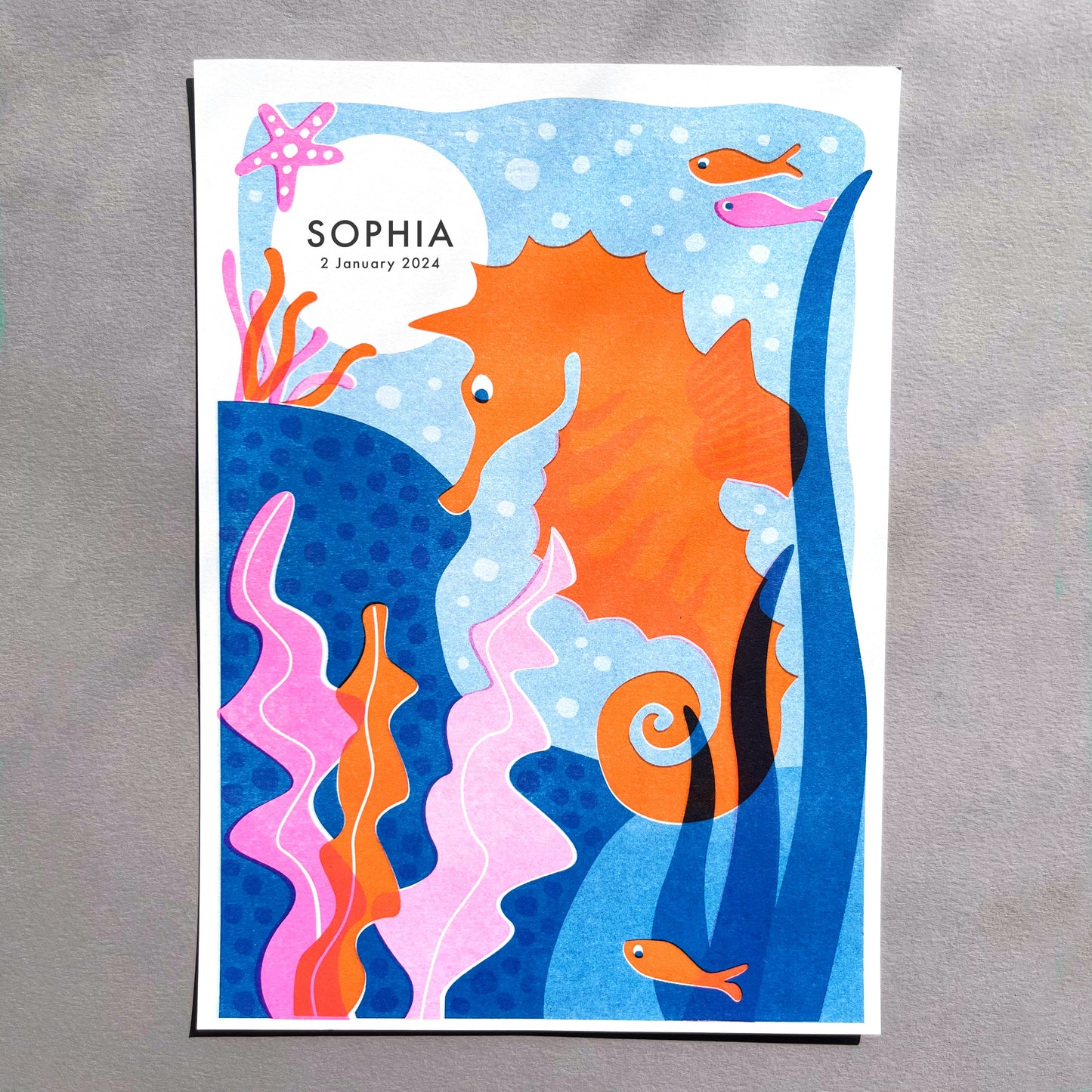 Personalised Seahorse Riso print