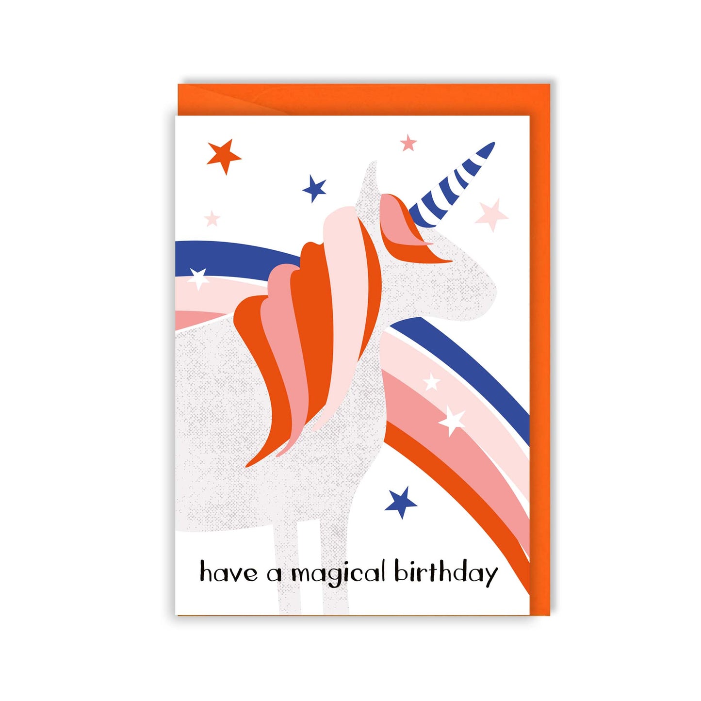 unicorn birthday card with rainbow and stars